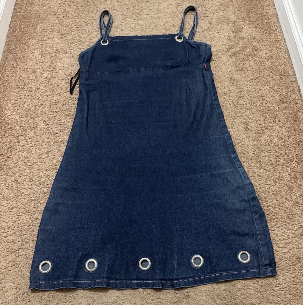 Y2K Hot Kiss Denim Mini Dress Size Large Dark Wash Vintage